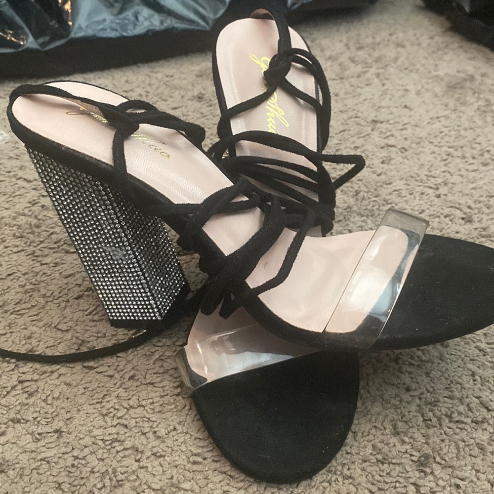 Rhinestone Blck Heels